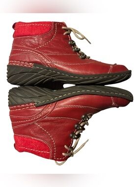Josef Seibel Red Leather Lace Up Ankle Boots Hiking Style EU 38 (7-7.5) Comfort